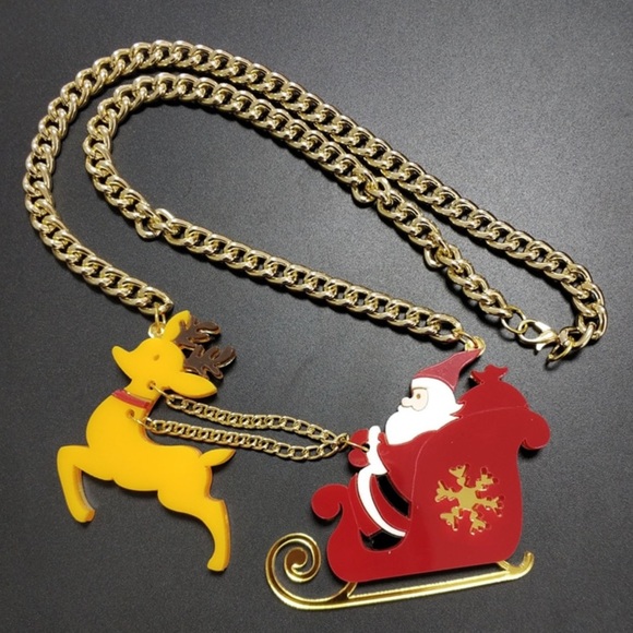 Santa and his reindeer bae laser cut acrylic necklace! Add some holiday cheer! - Picture 2 of 6
